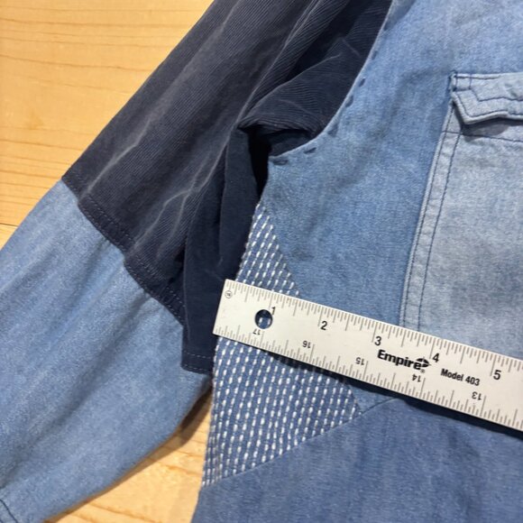 We the Free Palisades Patchwork Button Down Shirt Womens Medium Blue Oversized - Picture 4 of 10